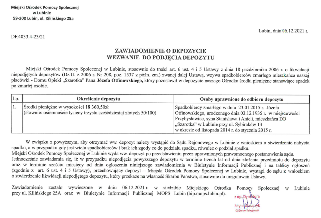 zawiadomienie